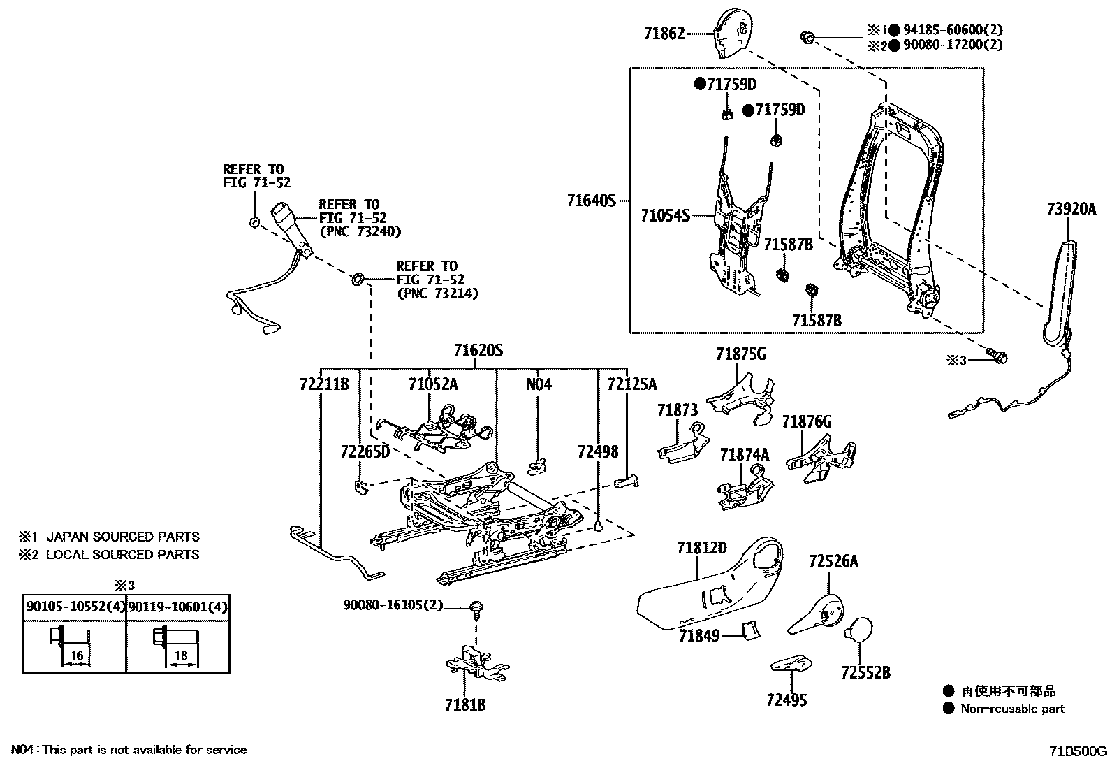 Toyota RAV4 座椅和座椅滑轨 EPC diagram — 71B500G