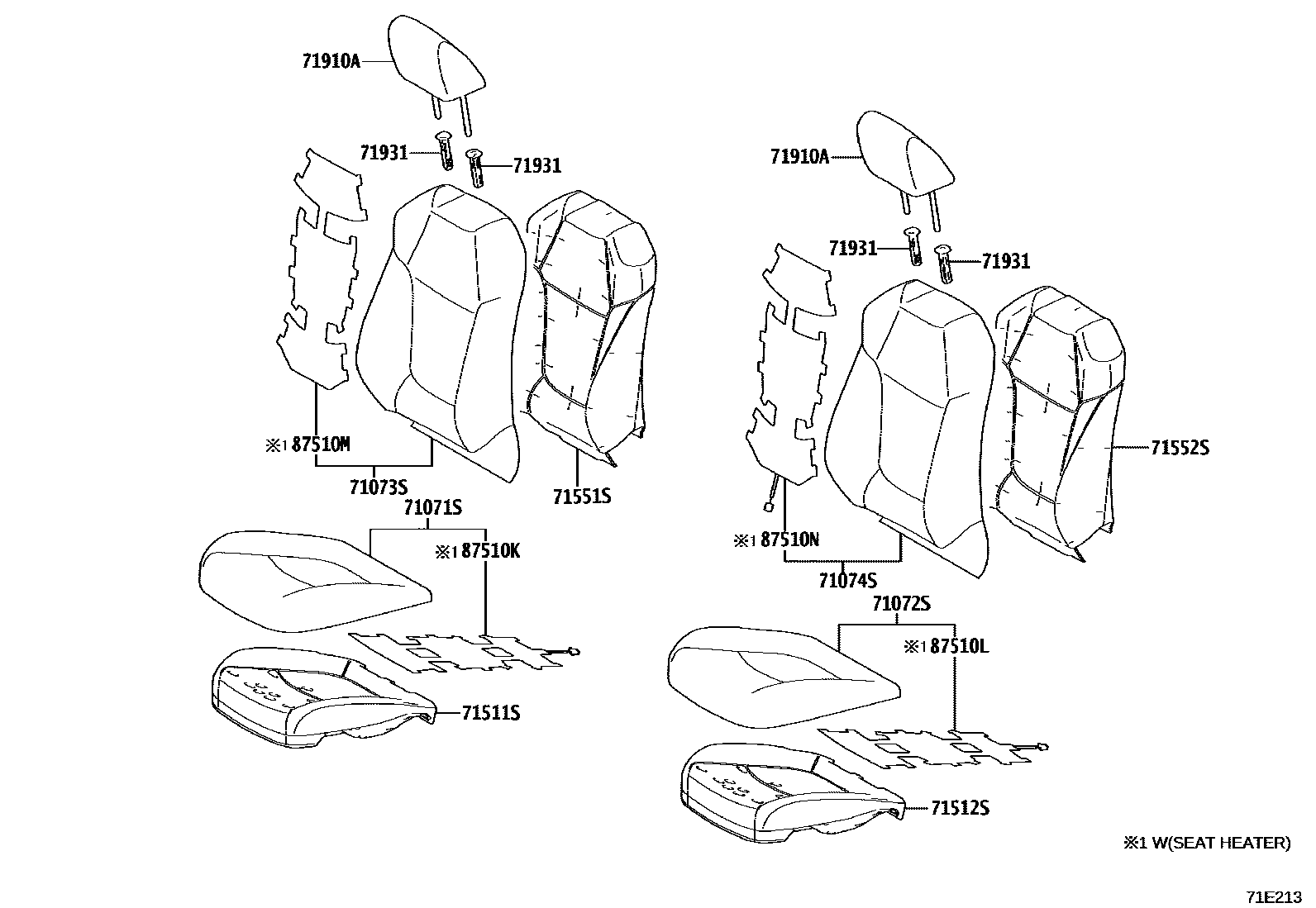 Toyota RAV4 座椅和座椅滑轨 EPC diagram — 71E213