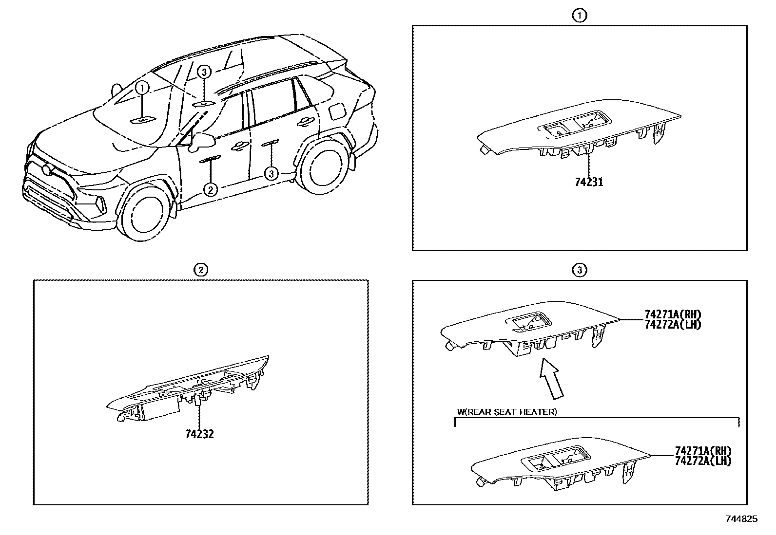 Toyota RAV4 扶手和遮阳板 EPC diagram — 744825
