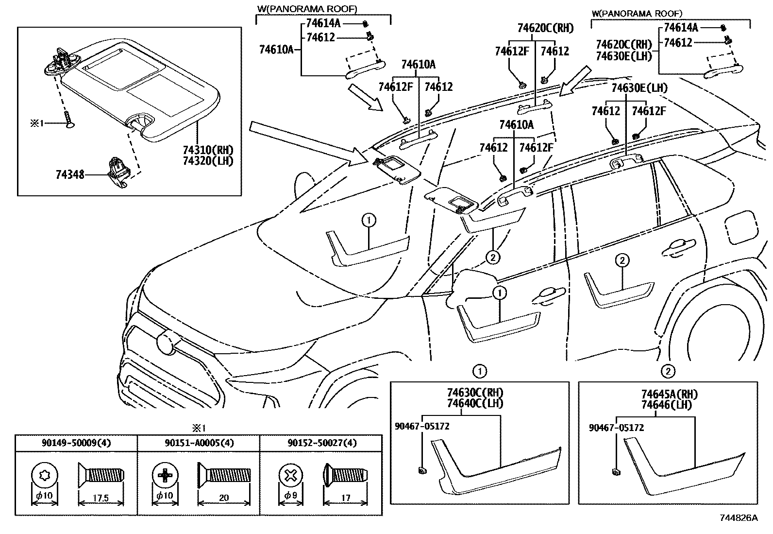 Toyota RAV4 扶手和遮阳板 EPC diagram — 744826A