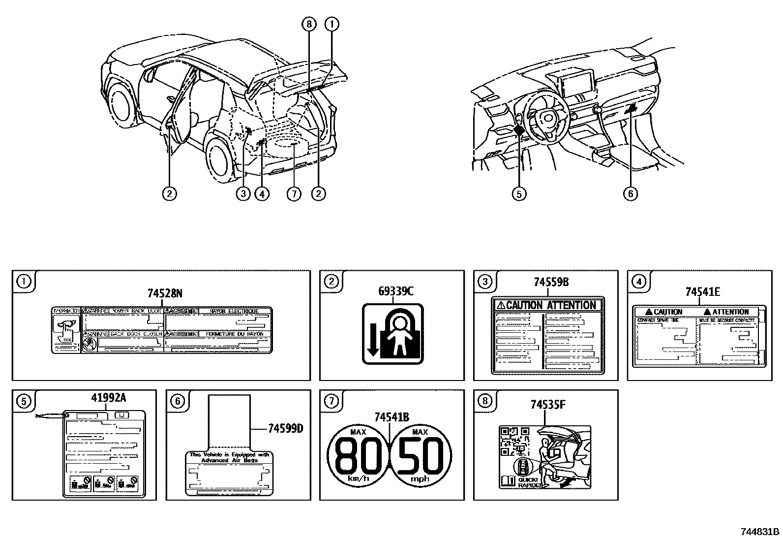Toyota RAV4 warning nameplate EPC diagram — 744831B