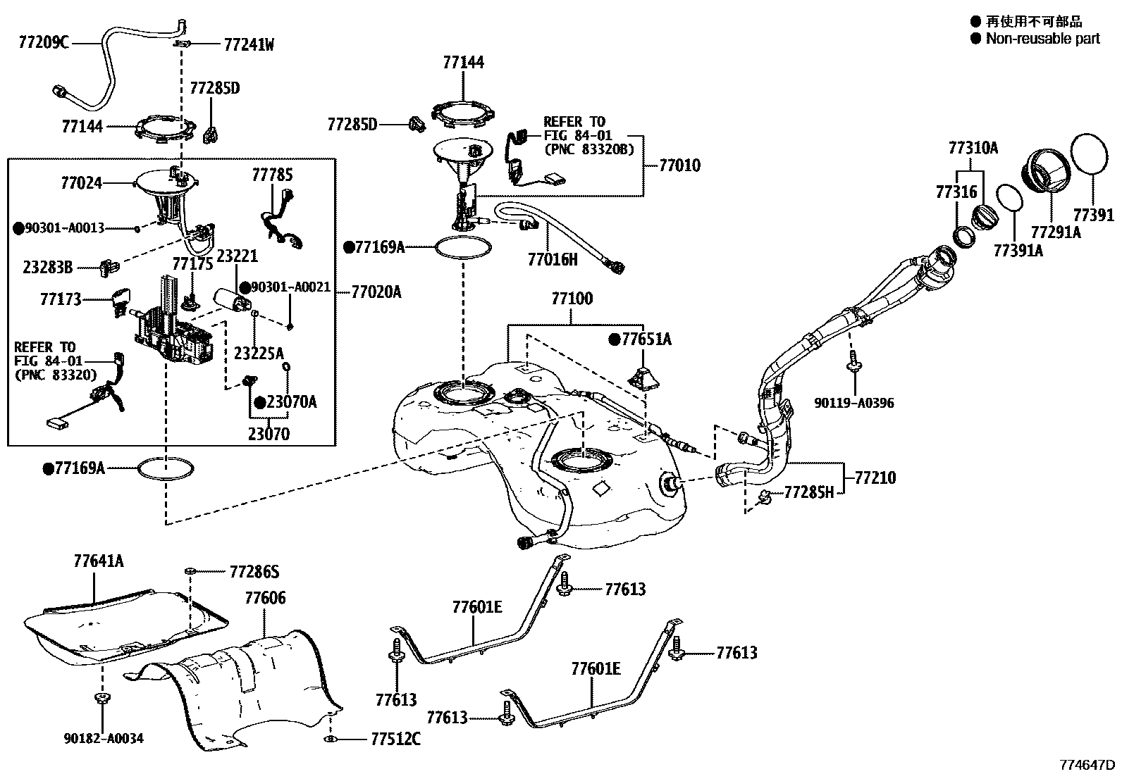 Toyota RAV4 燃油箱和燃油管 EPC diagram — 774647D