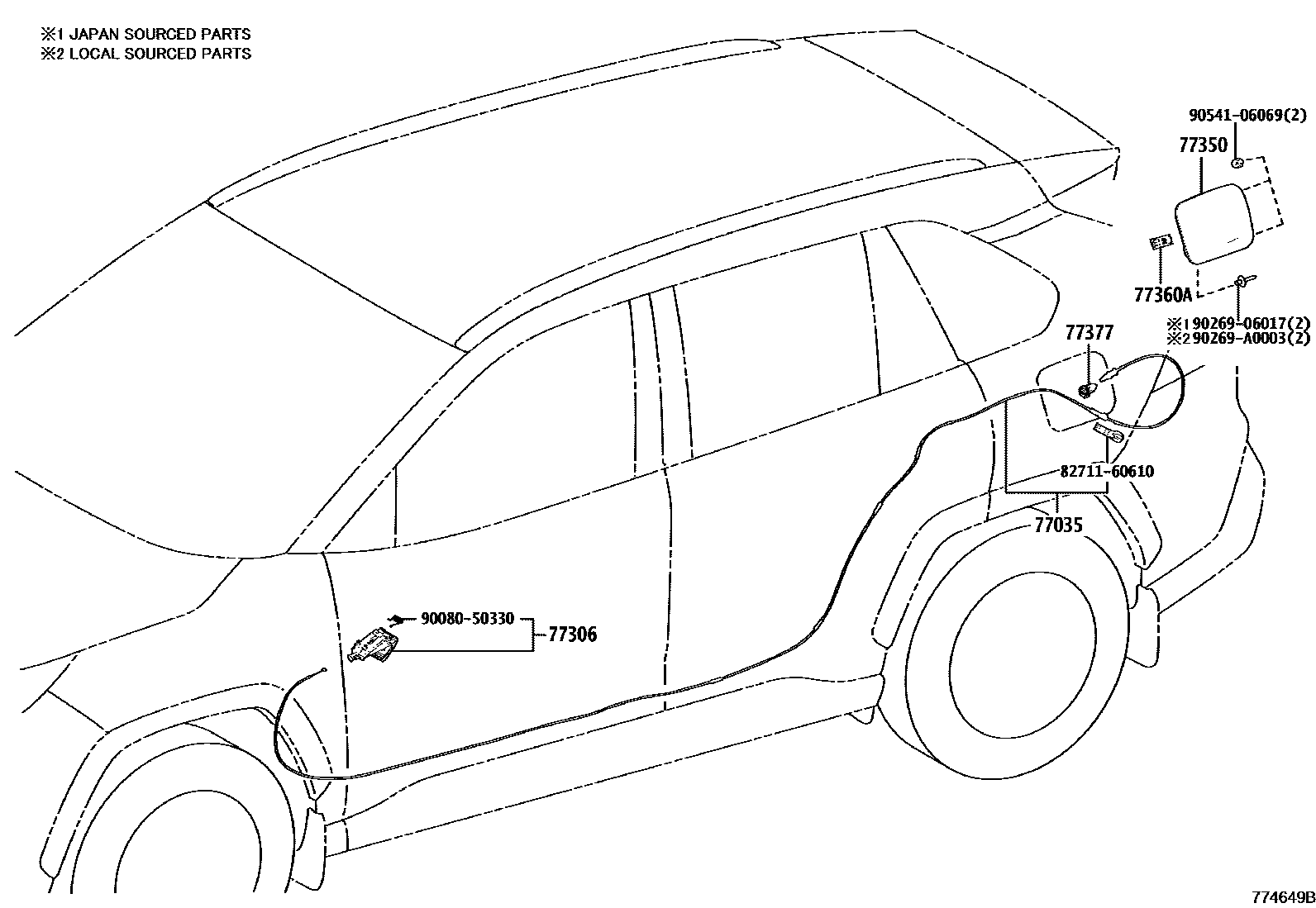 Toyota RAV4 燃油箱和燃油管 EPC diagram — 774649B