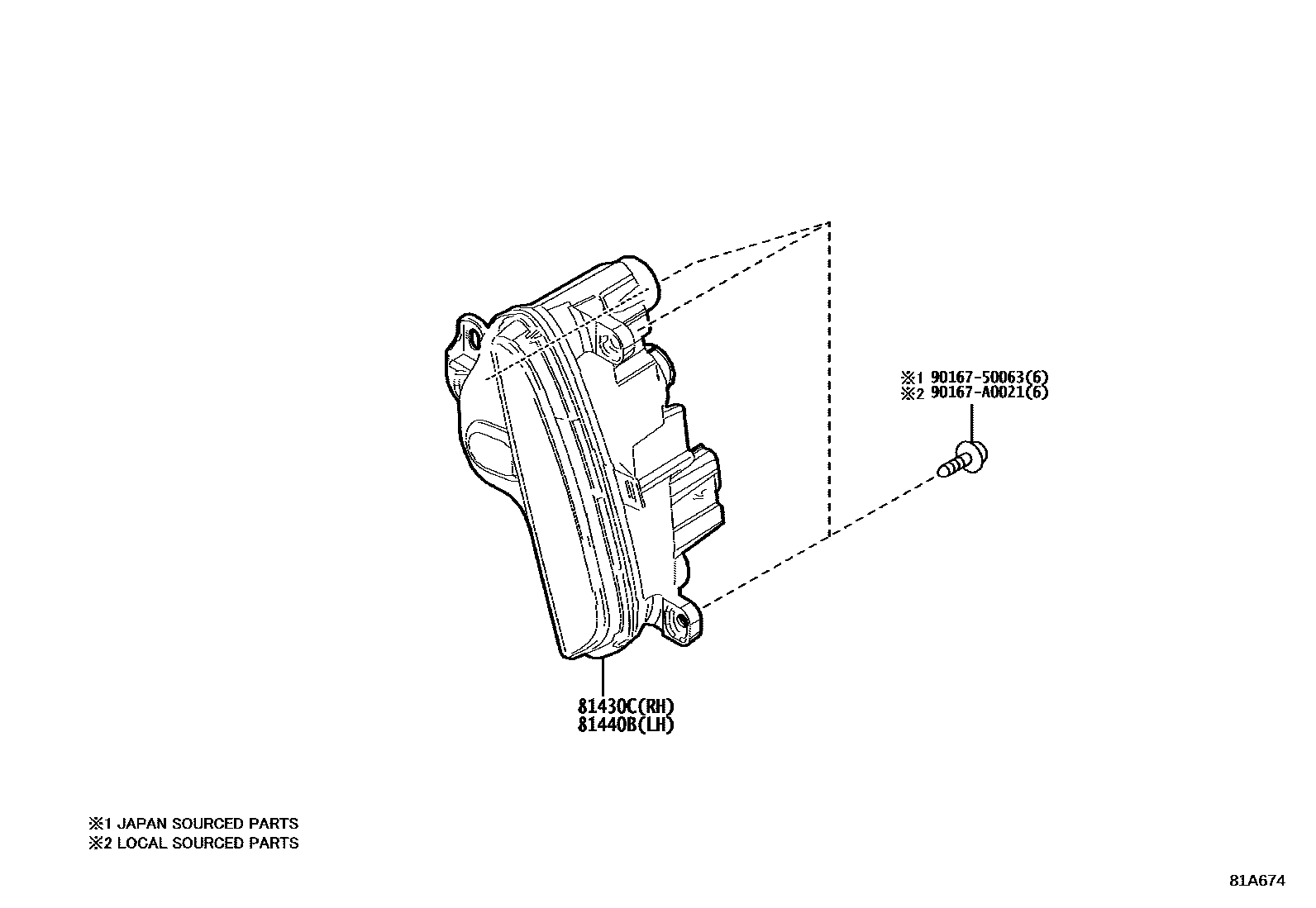 Toyota RAV4 日间行车照明灯或照明灯 EPC diagram — 81A674