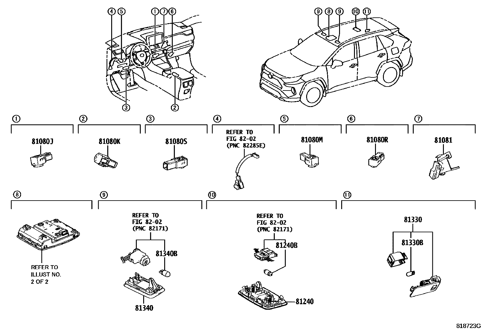 Toyota RAV4 车内灯 EPC diagram — 818723G