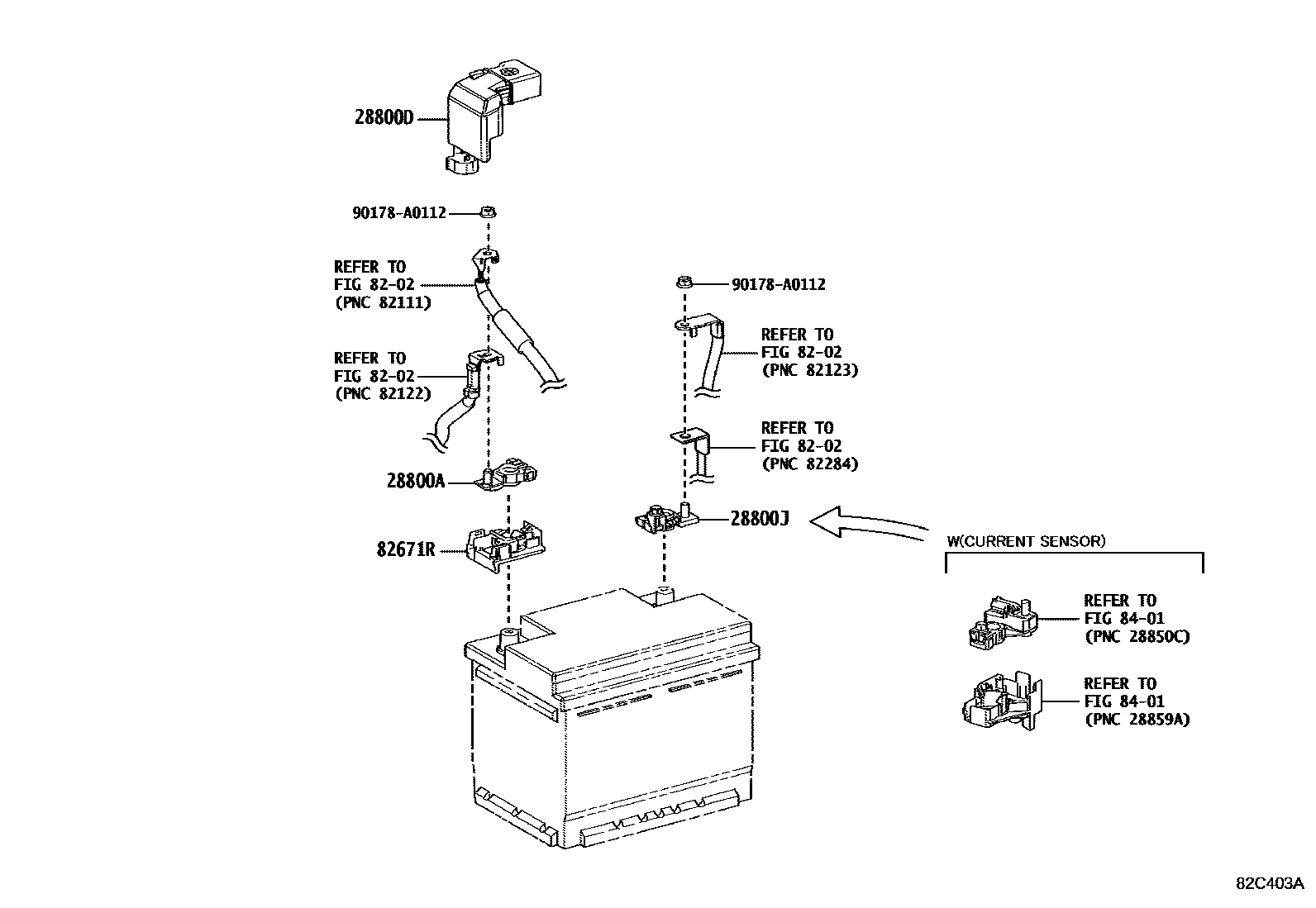 Toyota RAV4 蓄电池和蓄电池电缆 EPC diagram — 82C403A
