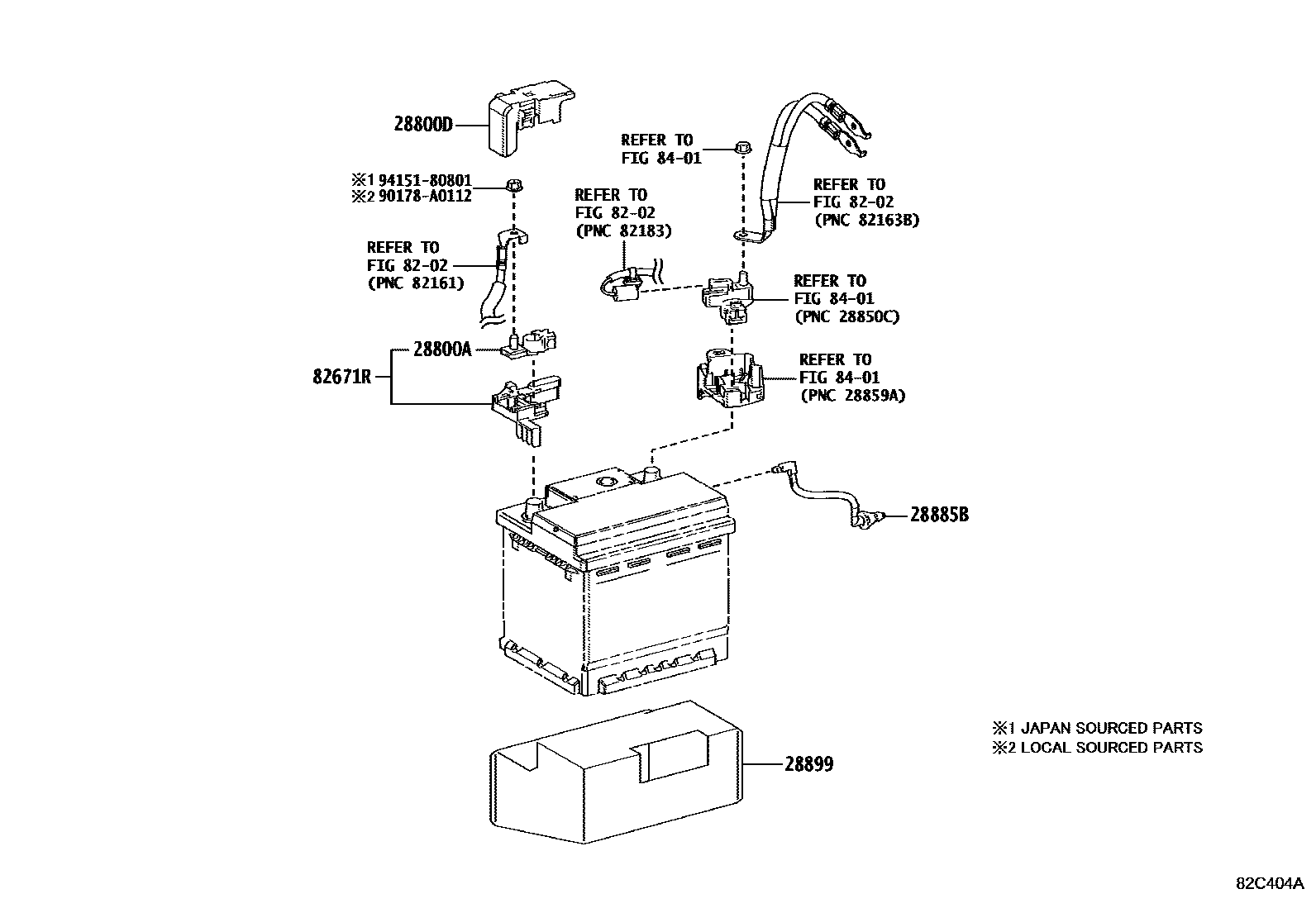 Toyota RAV4 蓄电池和蓄电池电缆 EPC diagram — 82C404A