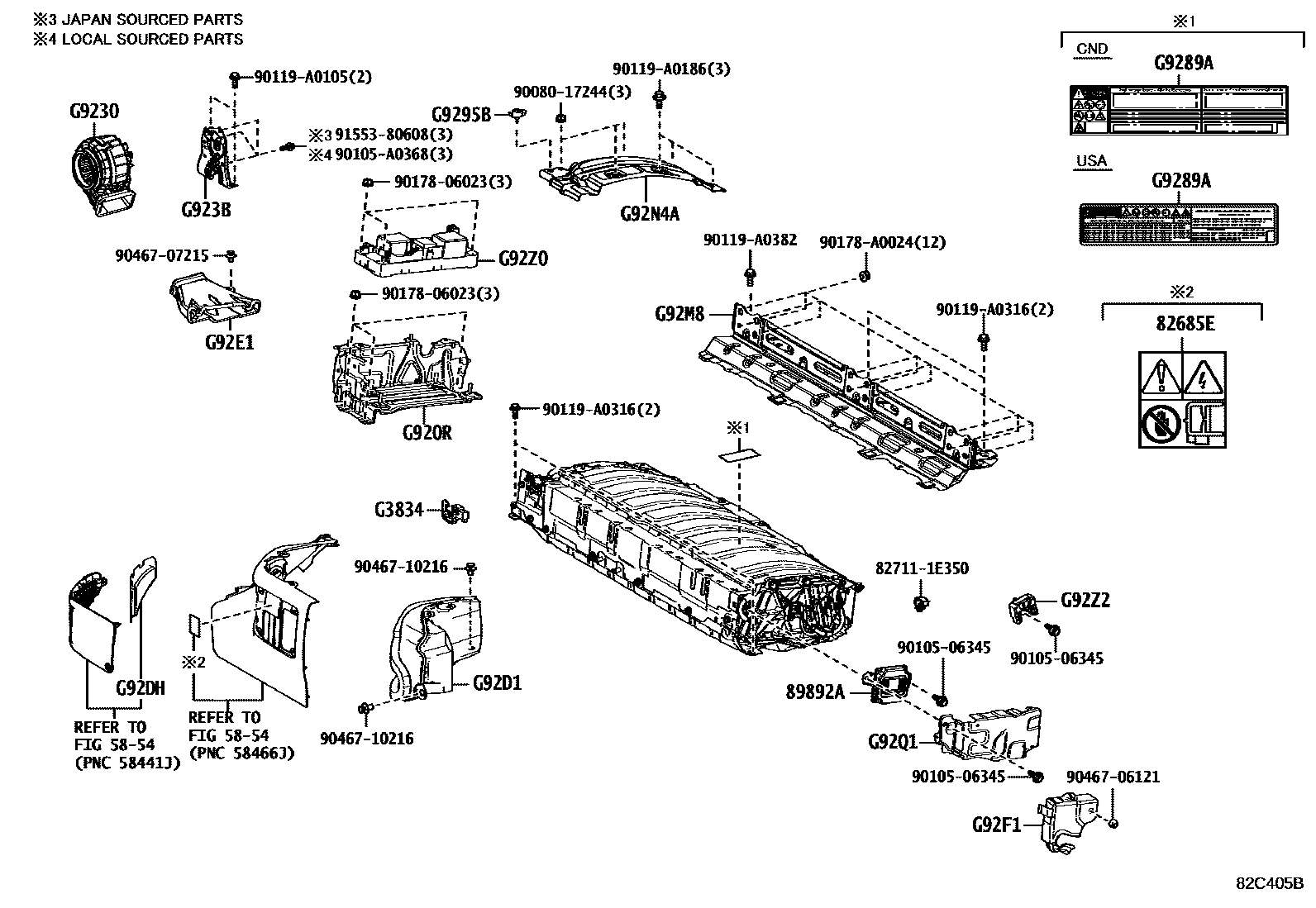 Toyota RAV4 蓄电池和蓄电池电缆 EPC diagram — 82C405B