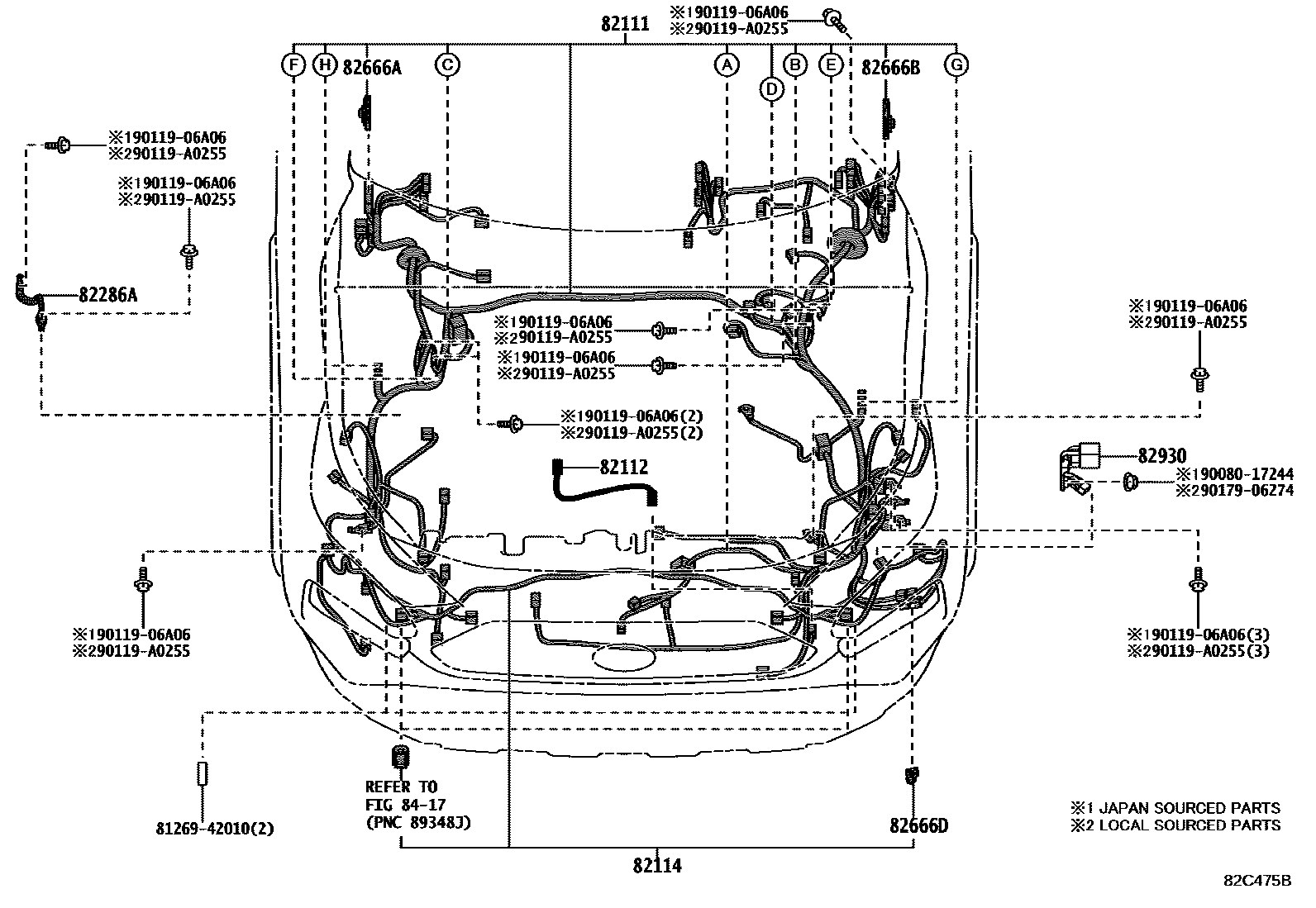 Toyota RAV4 线束和卡夹 EPC diagram — 82C475B