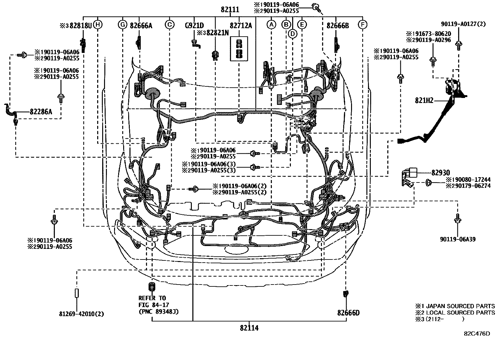 Toyota RAV4 线束和卡夹 EPC diagram — 82C476D