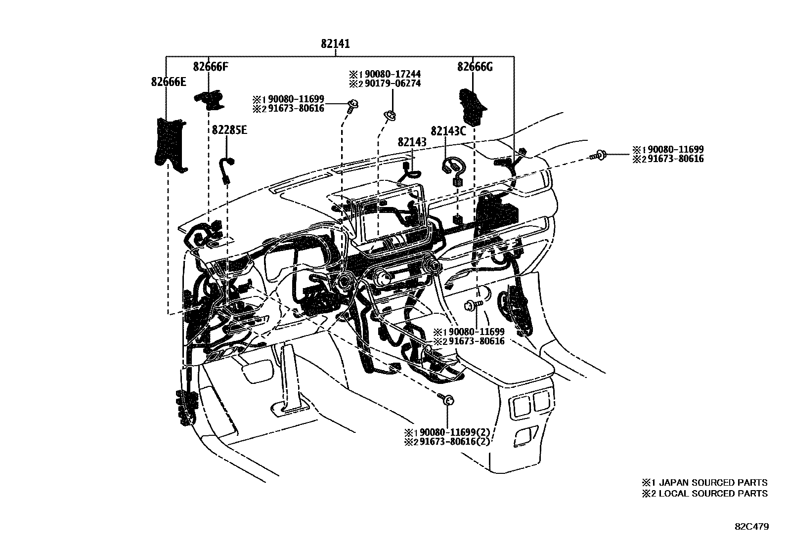 Toyota RAV4 线束和卡夹 EPC diagram — 82C479