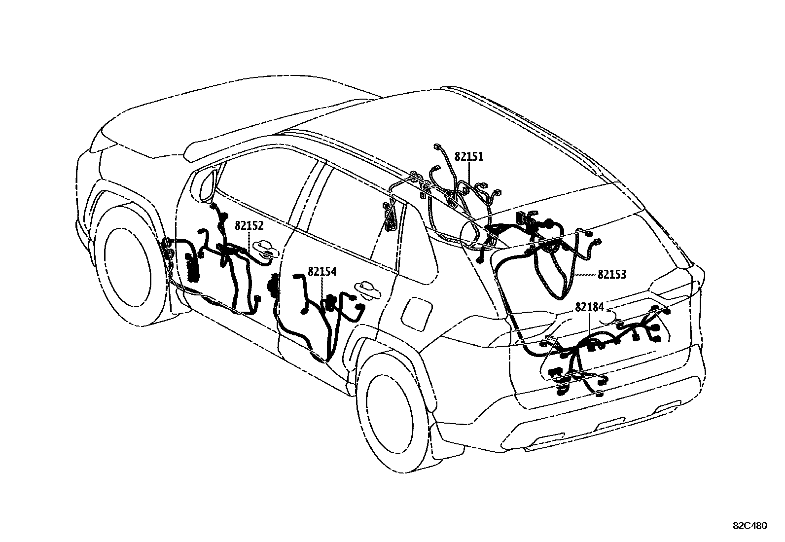 Toyota RAV4 线束和卡夹 EPC diagram — 82C480