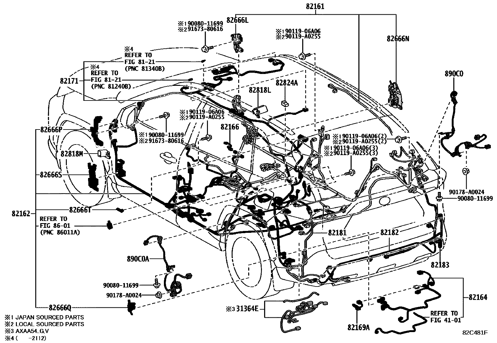 Toyota RAV4 线束和卡夹 EPC diagram — 82C481F