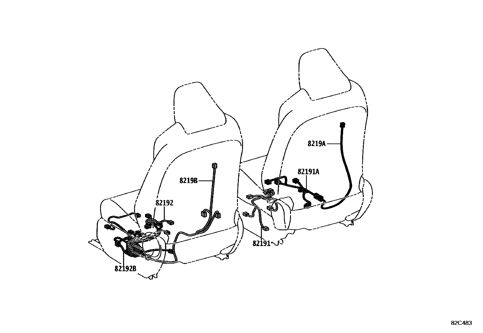 Toyota RAV4 线束和卡夹 EPC diagram — 82C483