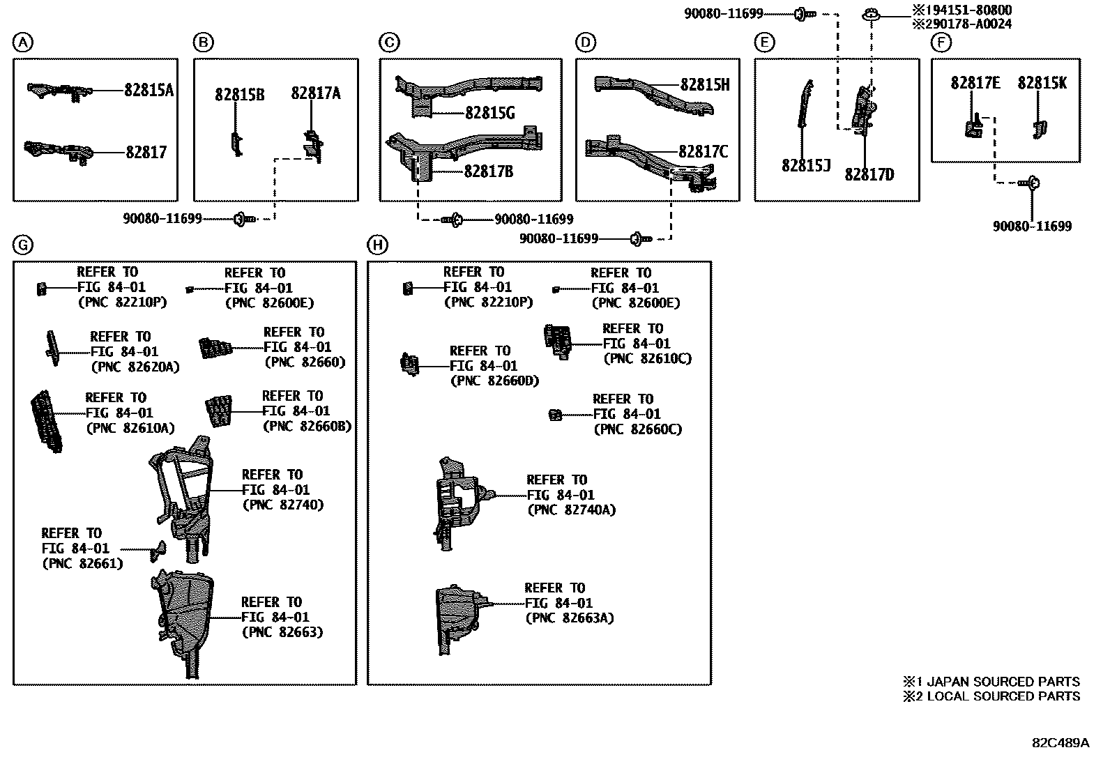 Toyota RAV4 线束和卡夹 EPC diagram — 82C489A