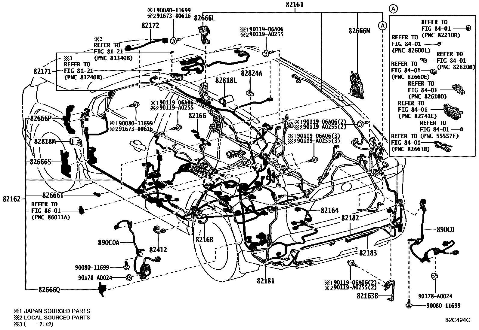 Toyota RAV4 线束和卡夹 EPC diagram — 82C494G