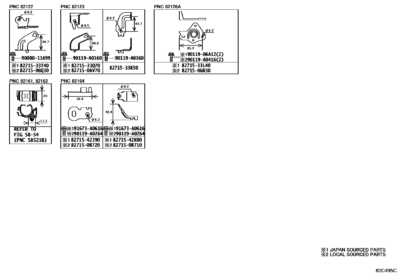 Toyota RAV4 线束和卡夹 EPC diagram — 82C495C