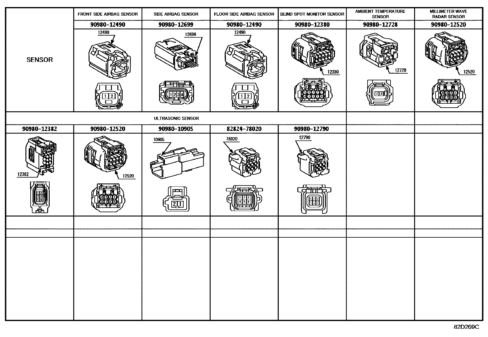 Toyota RAV4 线束和卡夹 EPC diagram — 82D269C
