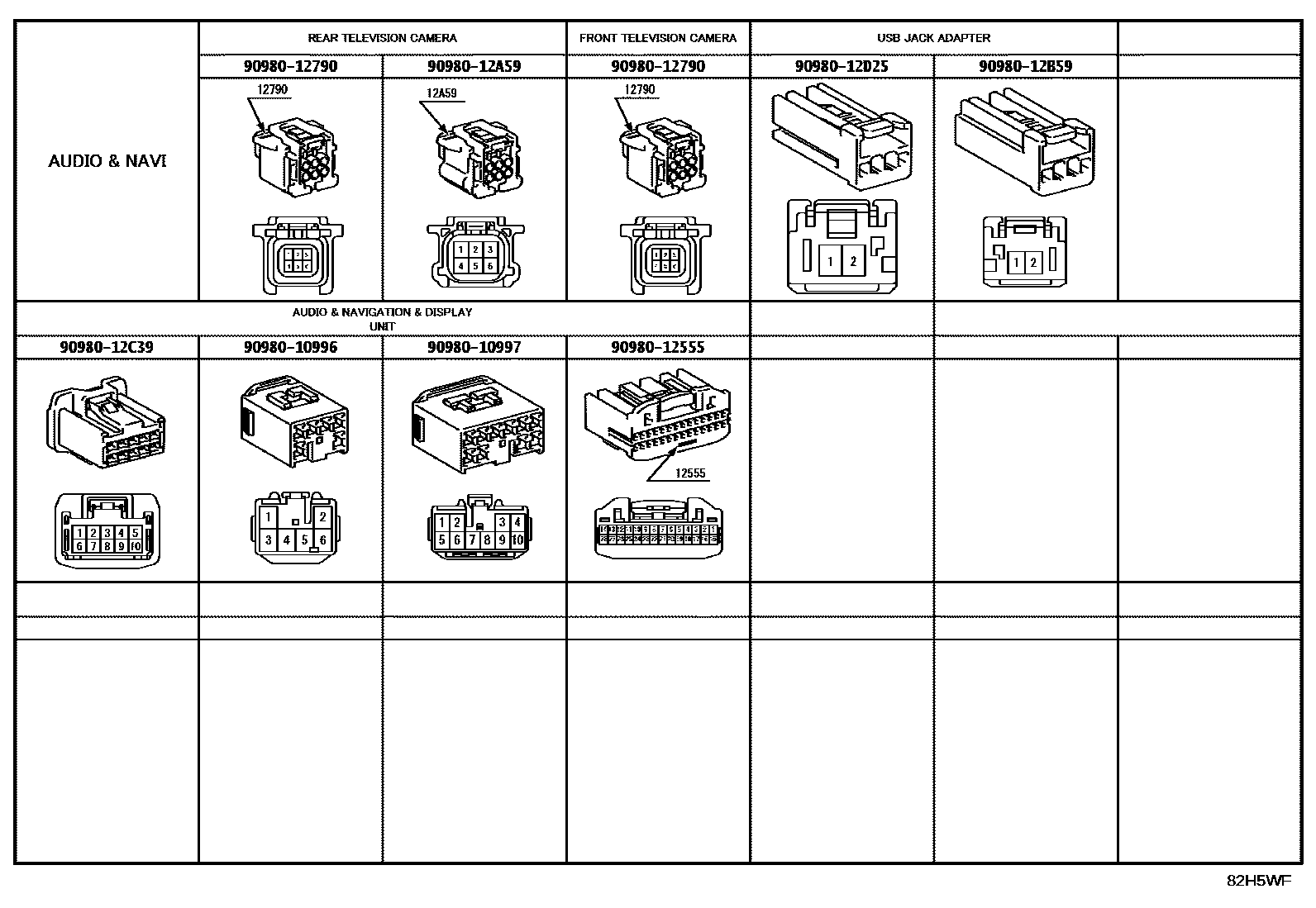 Toyota RAV4 线束和卡夹 EPC diagram — 82H5WF