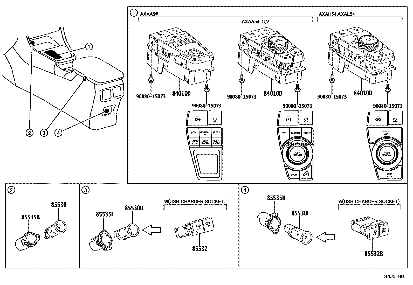 Toyota RAV4 开关和继电器和ECU EPC diagram — 84J519B