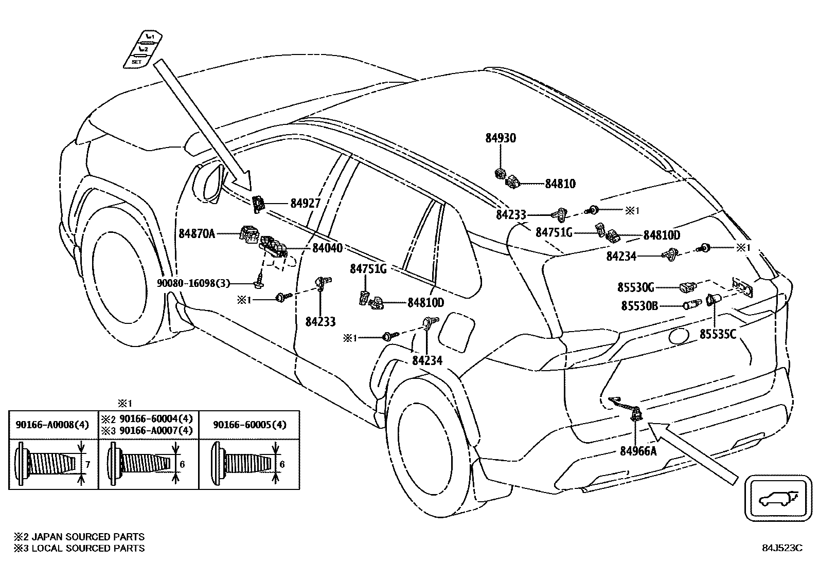 Toyota RAV4 开关和继电器和ECU EPC diagram — 84J523C