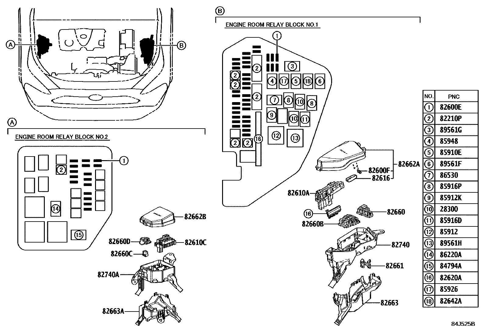 Toyota RAV4 开关和继电器和ECU EPC diagram — 84J525B