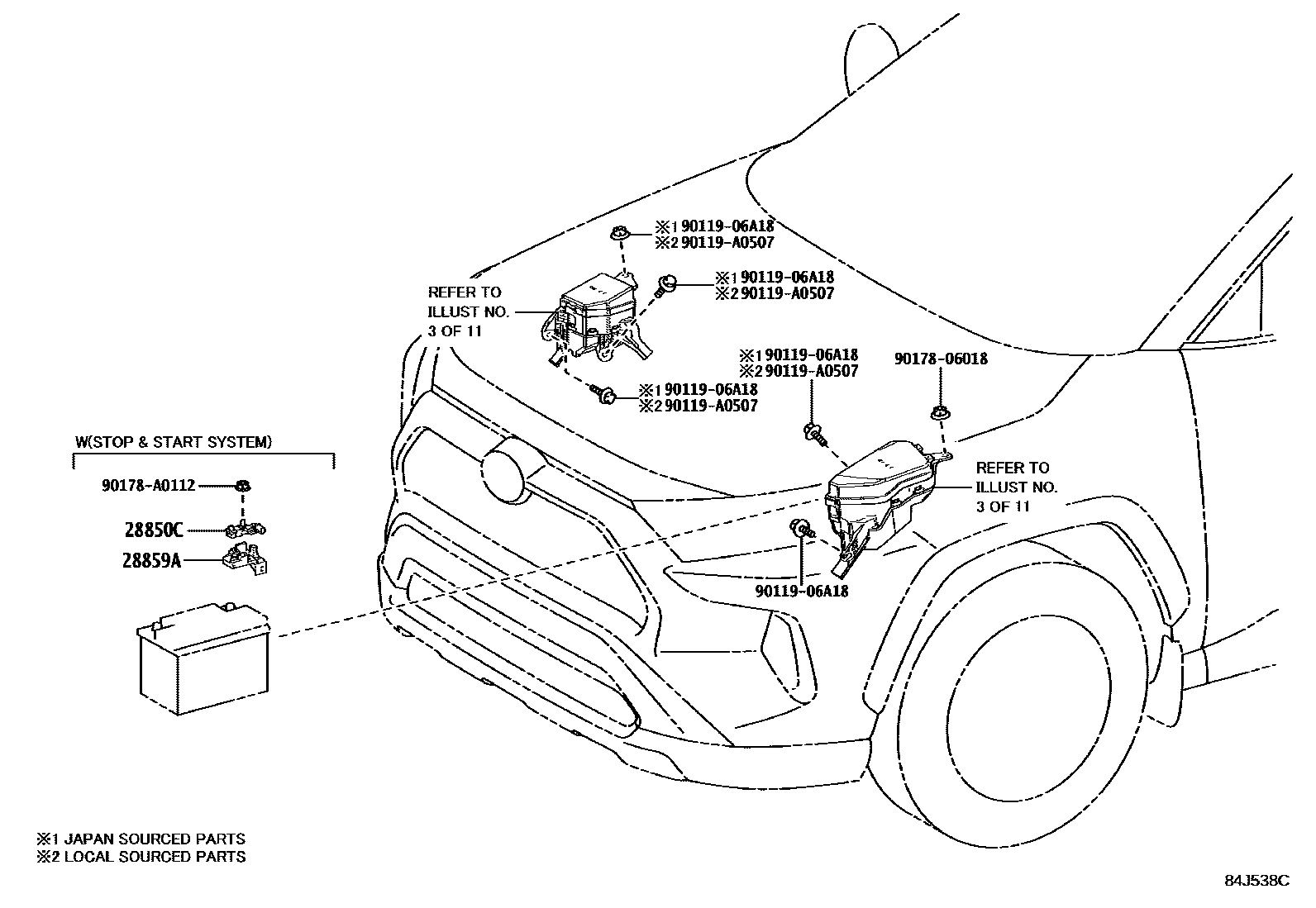 Toyota RAV4 开关和继电器和ECU EPC diagram — 84J538C