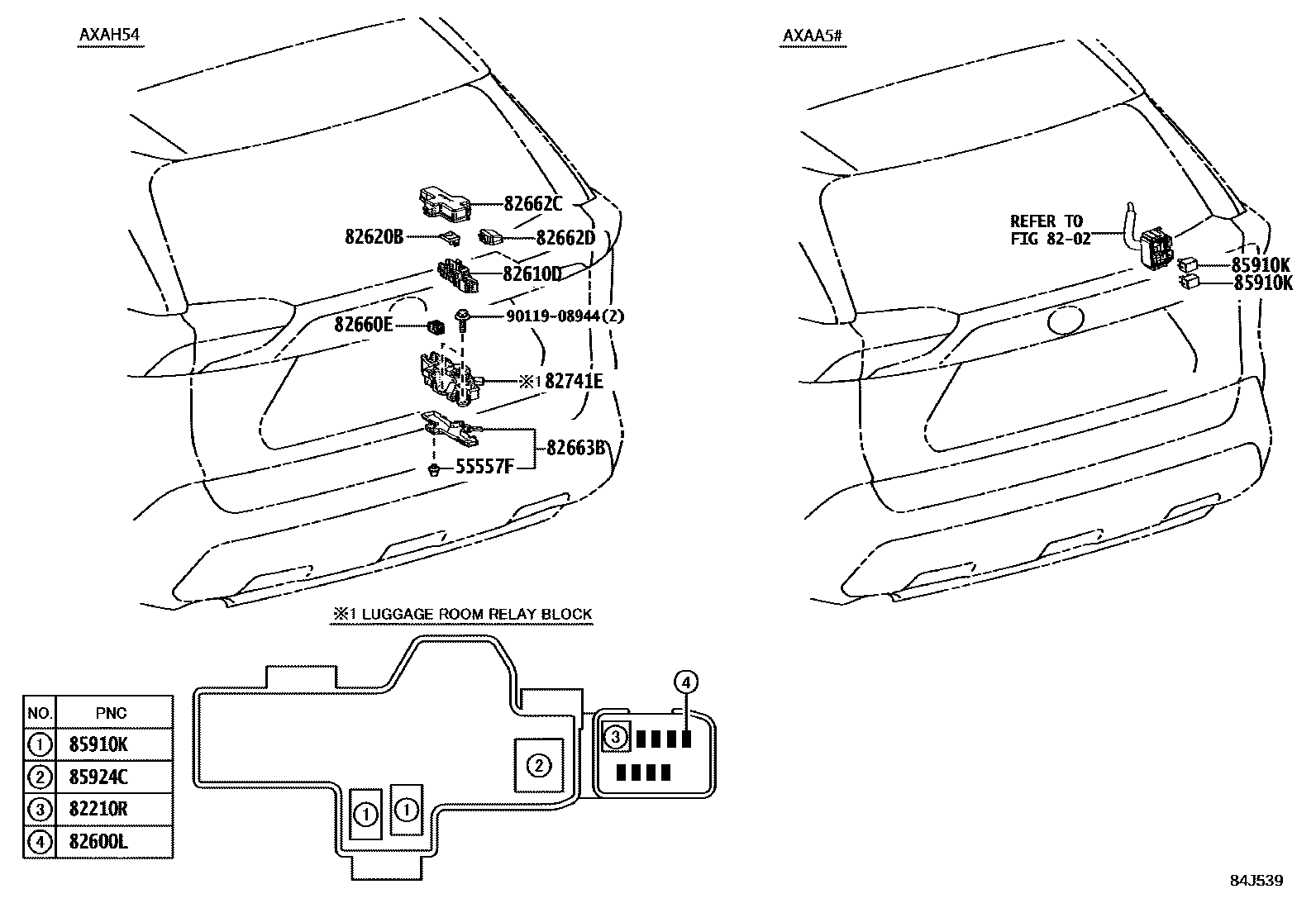 Toyota RAV4 开关和继电器和ECU EPC diagram — 84J539