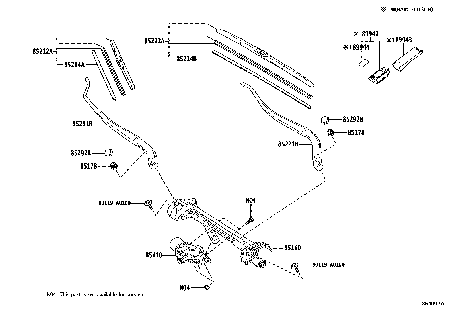 Toyota RAV4 挡风玻璃刮水器 EPC diagram — 854002A