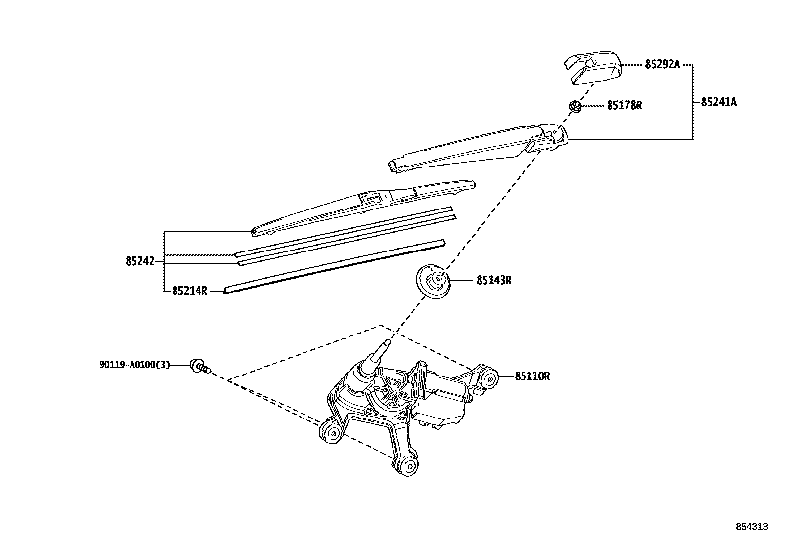 Toyota RAV4 后刮水器 EPC diagram — 854313