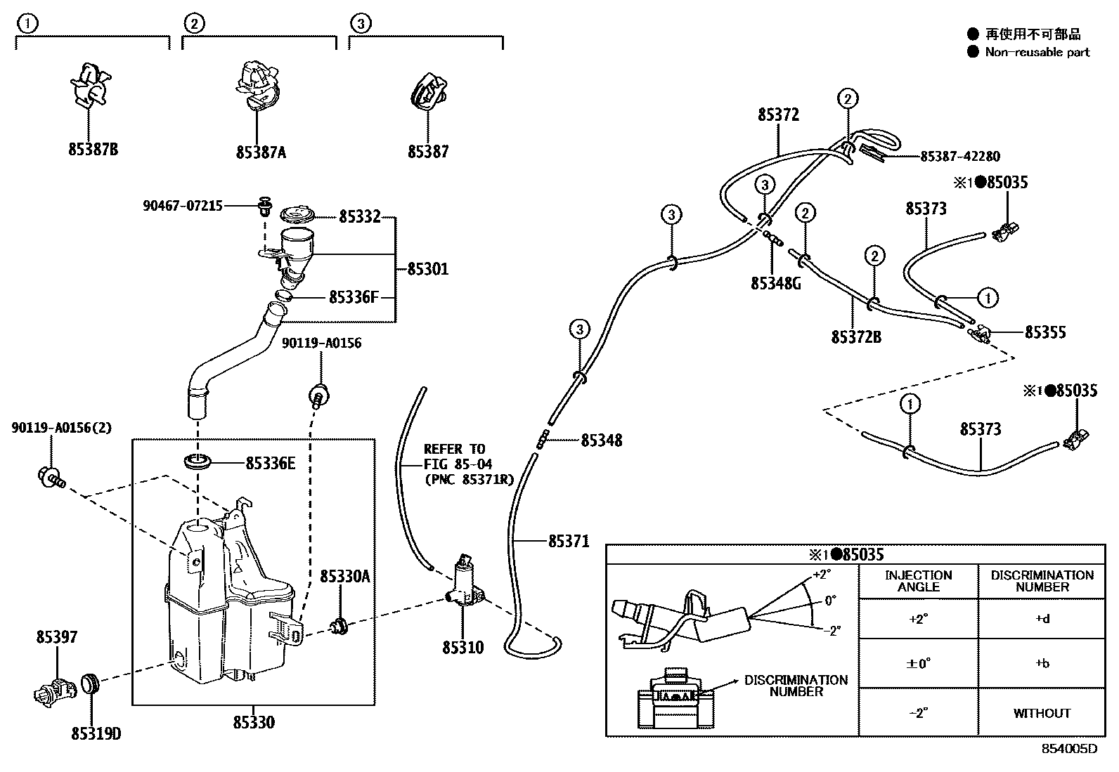 Toyota RAV4 挡风玻璃清洗器 EPC diagram — 854005D