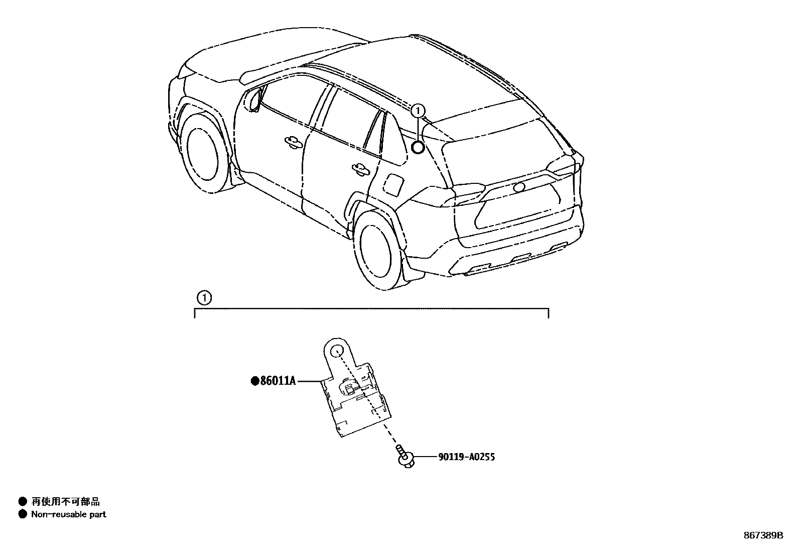 Toyota RAV4 收音机、放大器和冷凝器 EPC diagram — 867389B