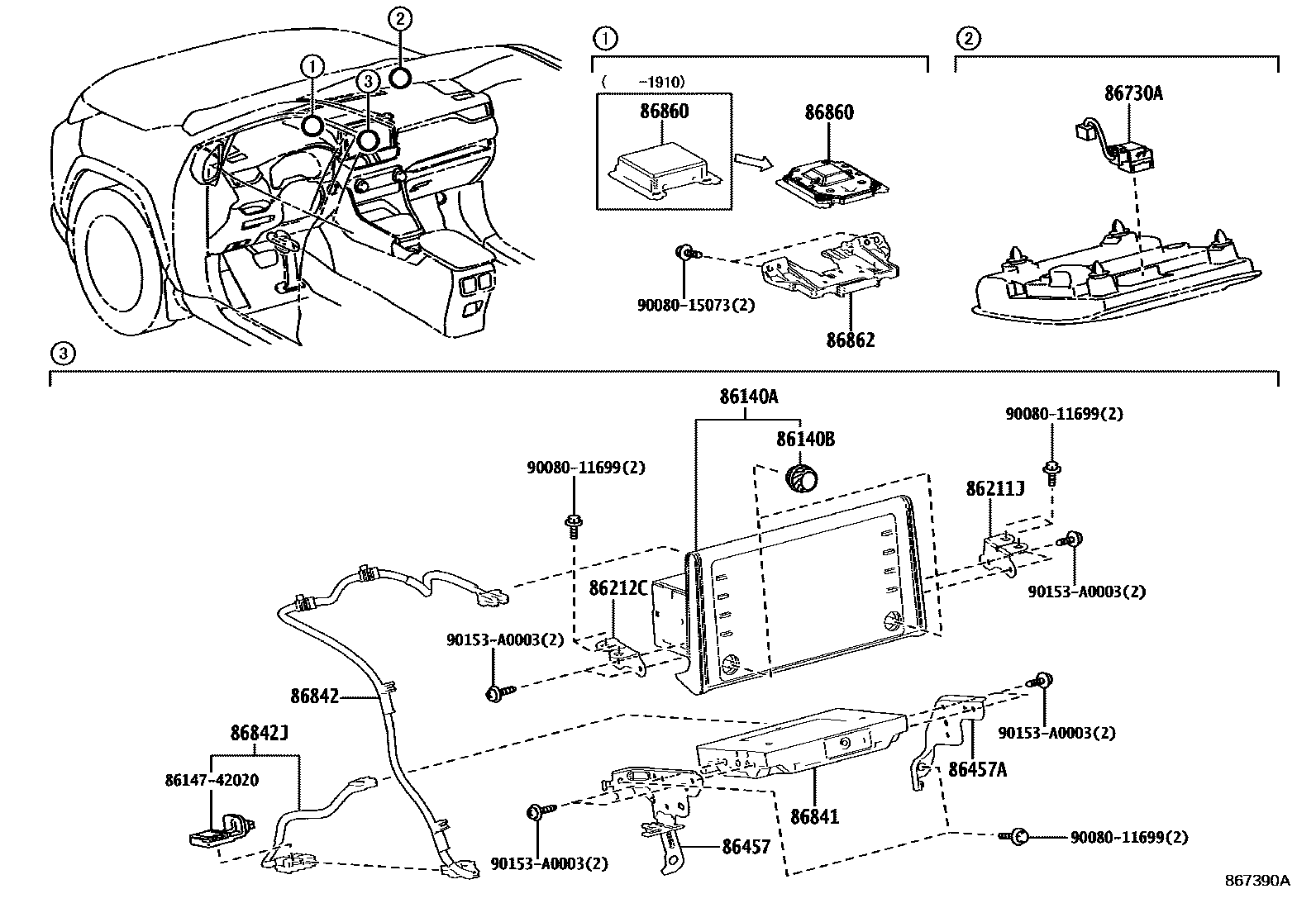Toyota RAV4 导航和前监视器显示屏 EPC diagram — 867390A