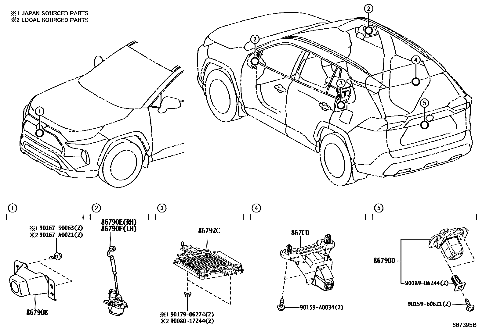 Toyota RAV4 倒车影像和摄像头 EPC diagram — 867395B