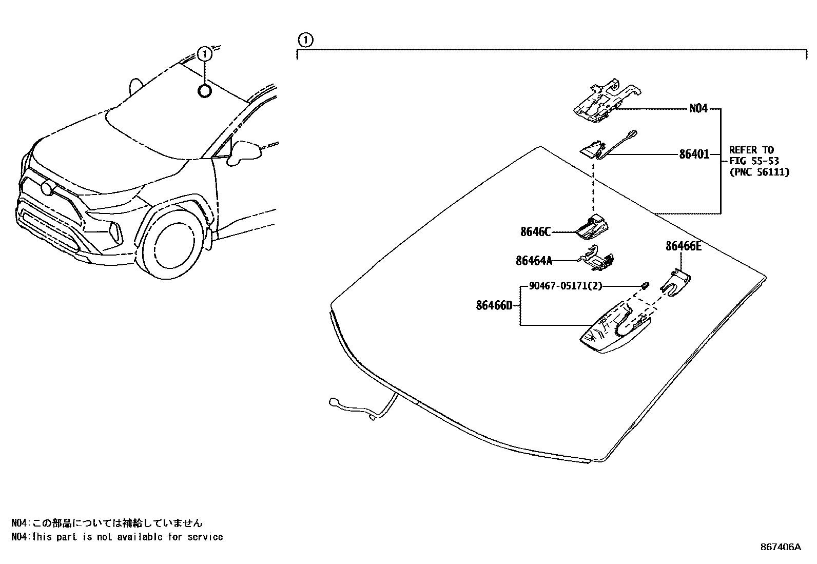 Toyota RAV4 预碰撞安全系统 EPC diagram — 867406A