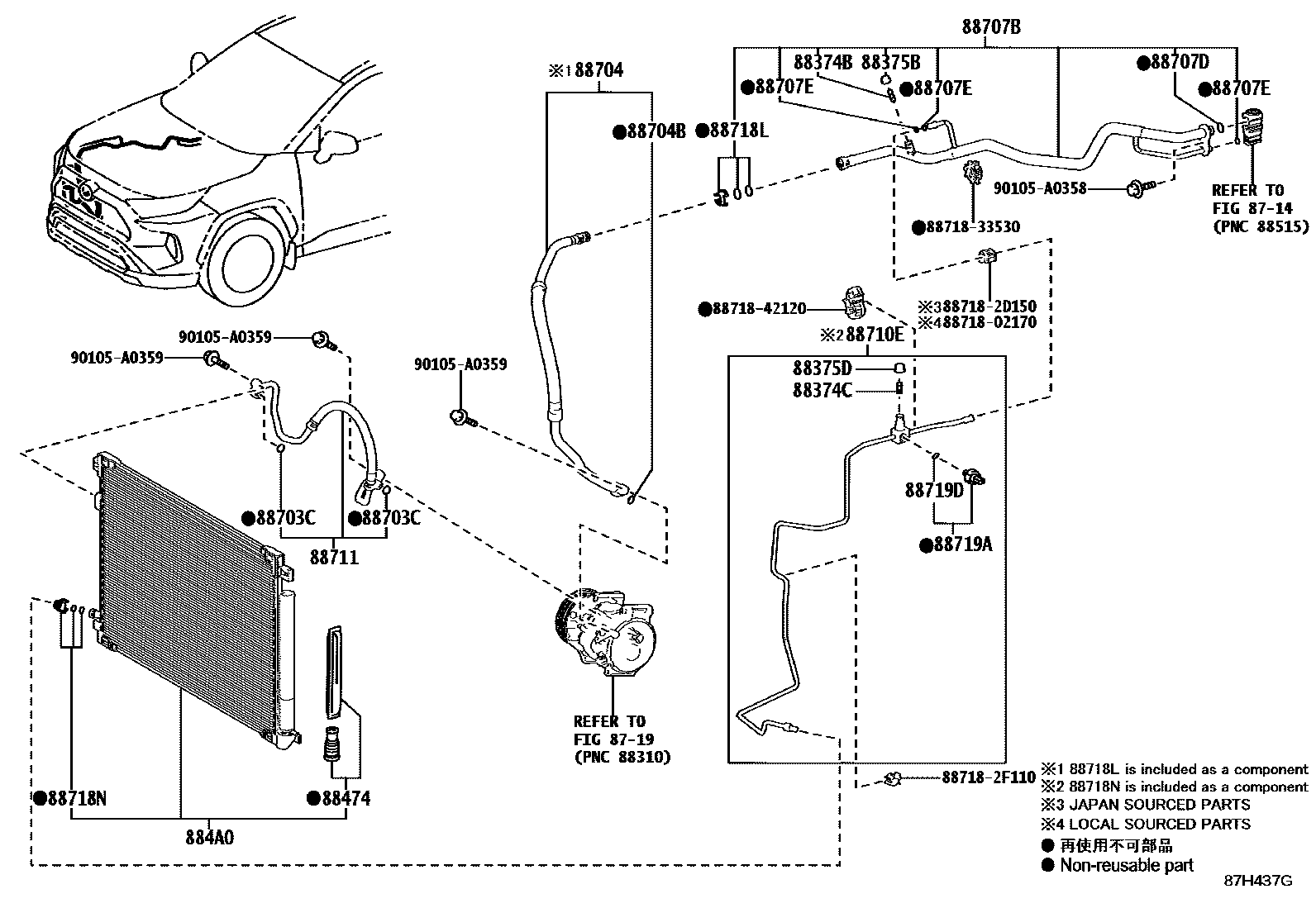 Toyota RAV4 Heating & Air Conditioning - Cooler Piping EPC diagram — 87H437G