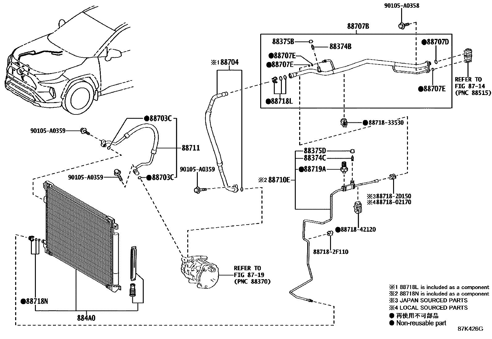 Toyota RAV4 Heating & Air Conditioning - Cooler Piping EPC diagram — 87K426G