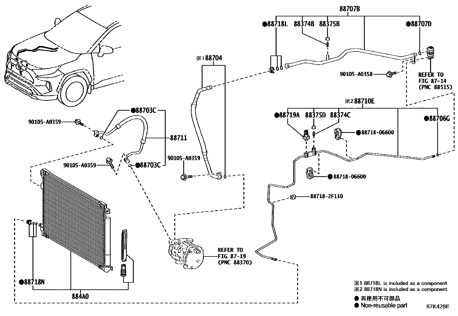 Toyota RAV4 Heating & Air Conditioning - Cooler Piping EPC diagram — 87K428E