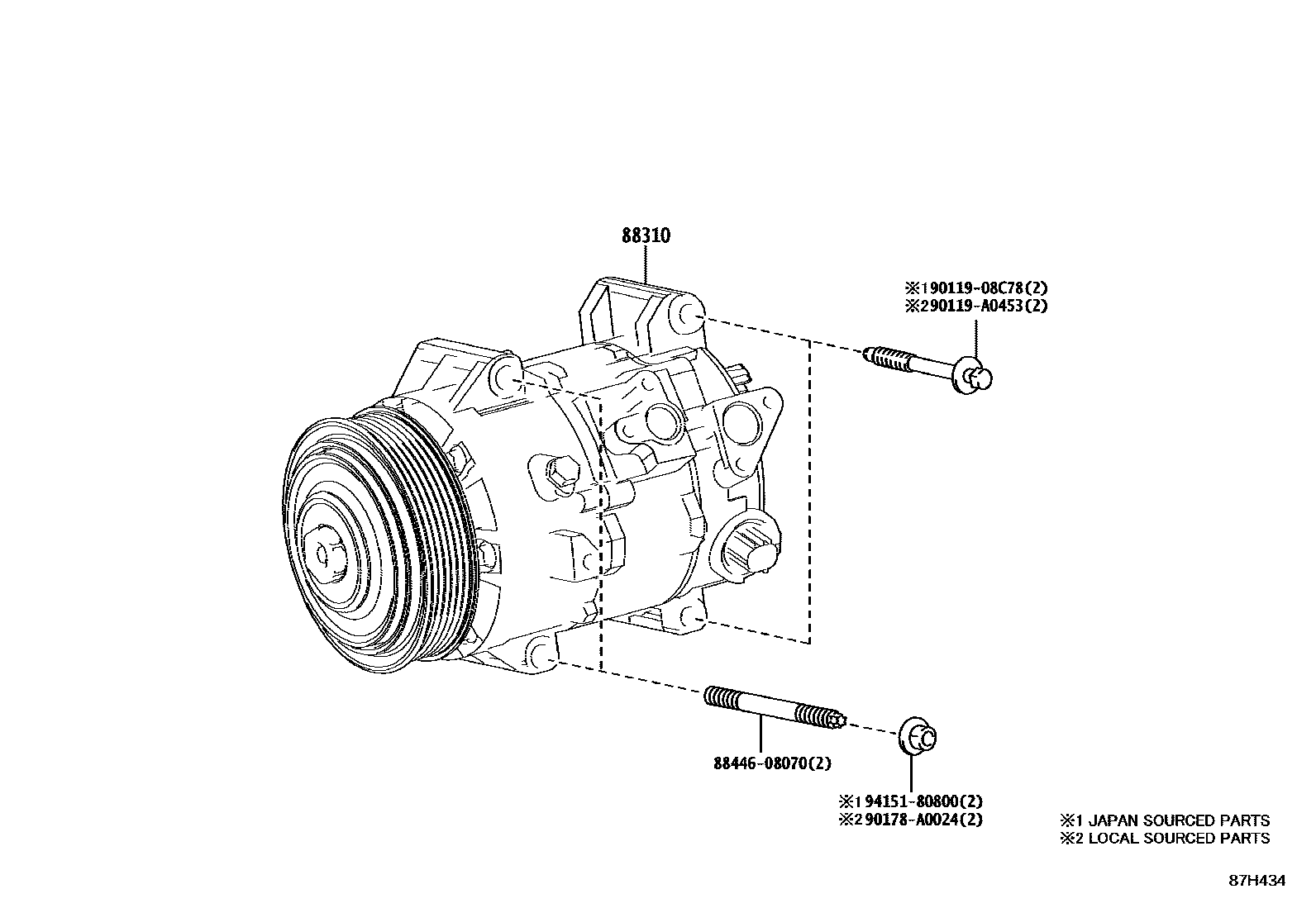 Toyota RAV4 Heating & Air Conditioning - Compressor EPC diagram — 87H434