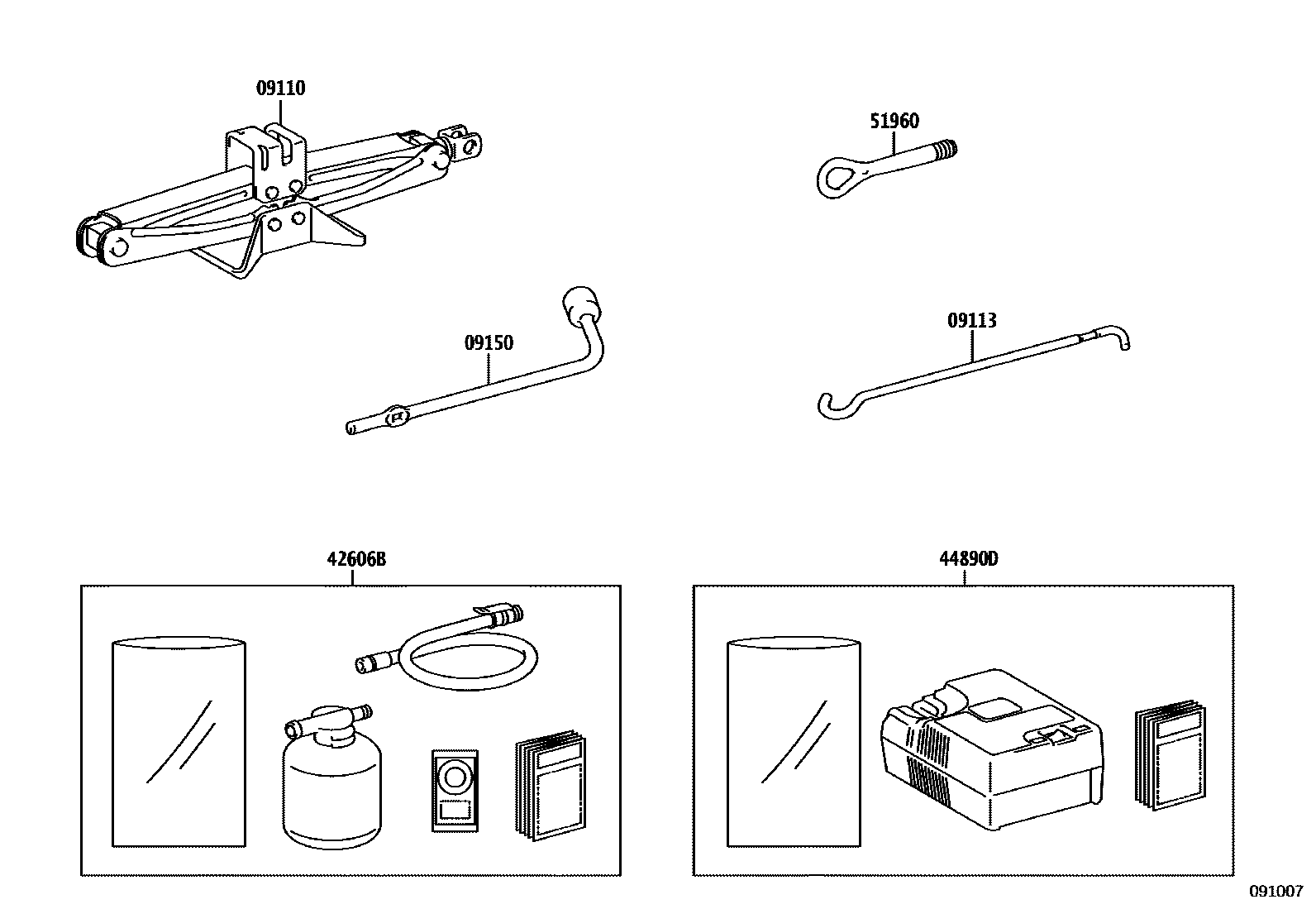 Toyota RAV4 Standard Tools EPC diagram — 091007