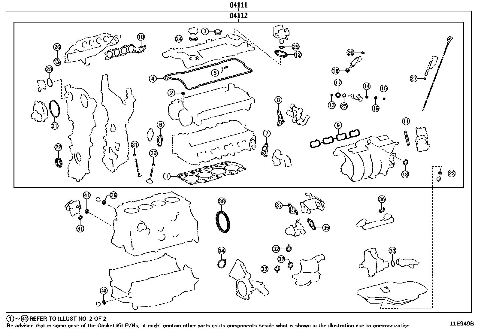 Toyota RAV4 Engine Overhaul Gasket Kit EPC diagram — 11E949B