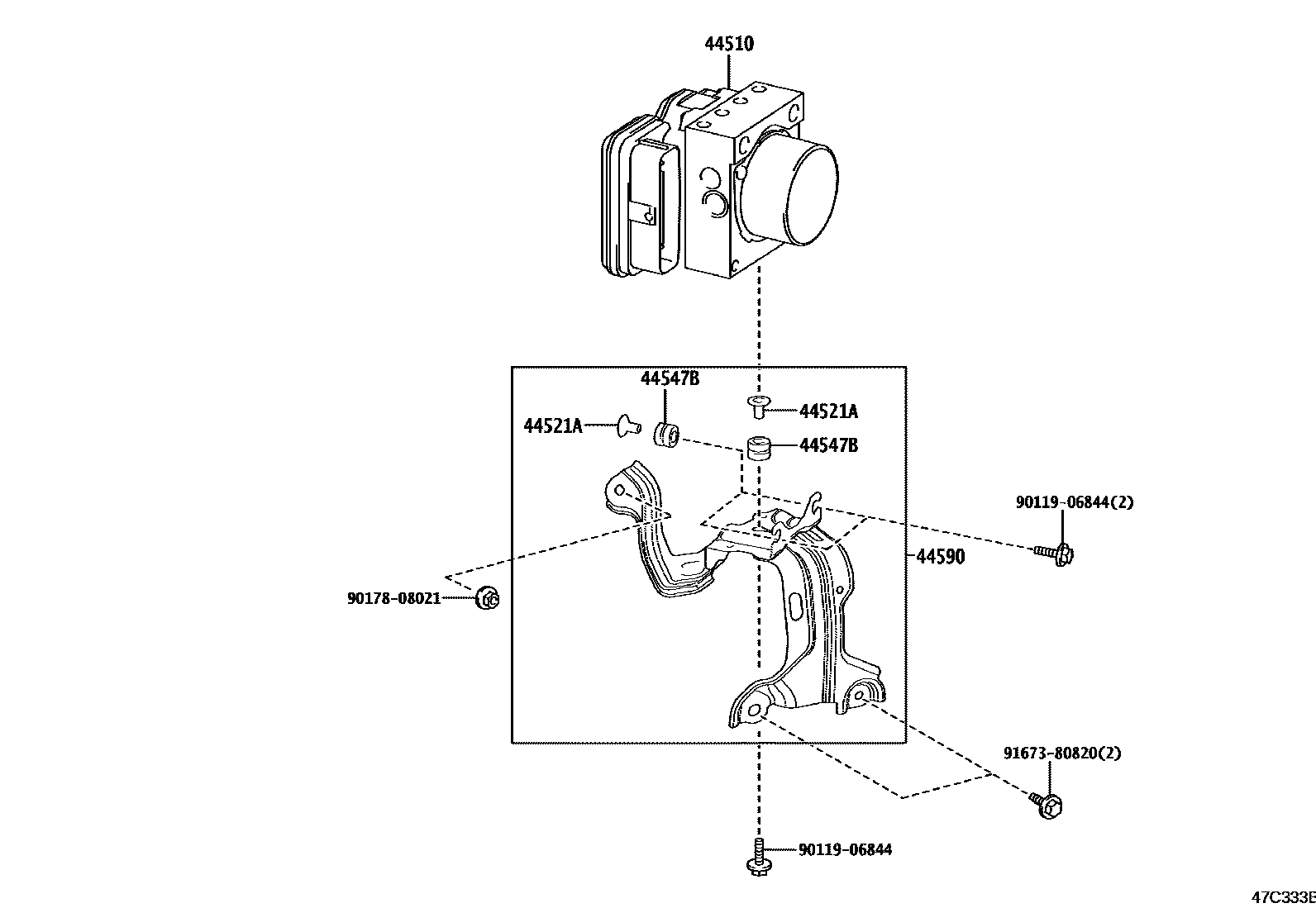 Toyota RAV4 制动配管和卡箍 EPC diagram — 47C333B