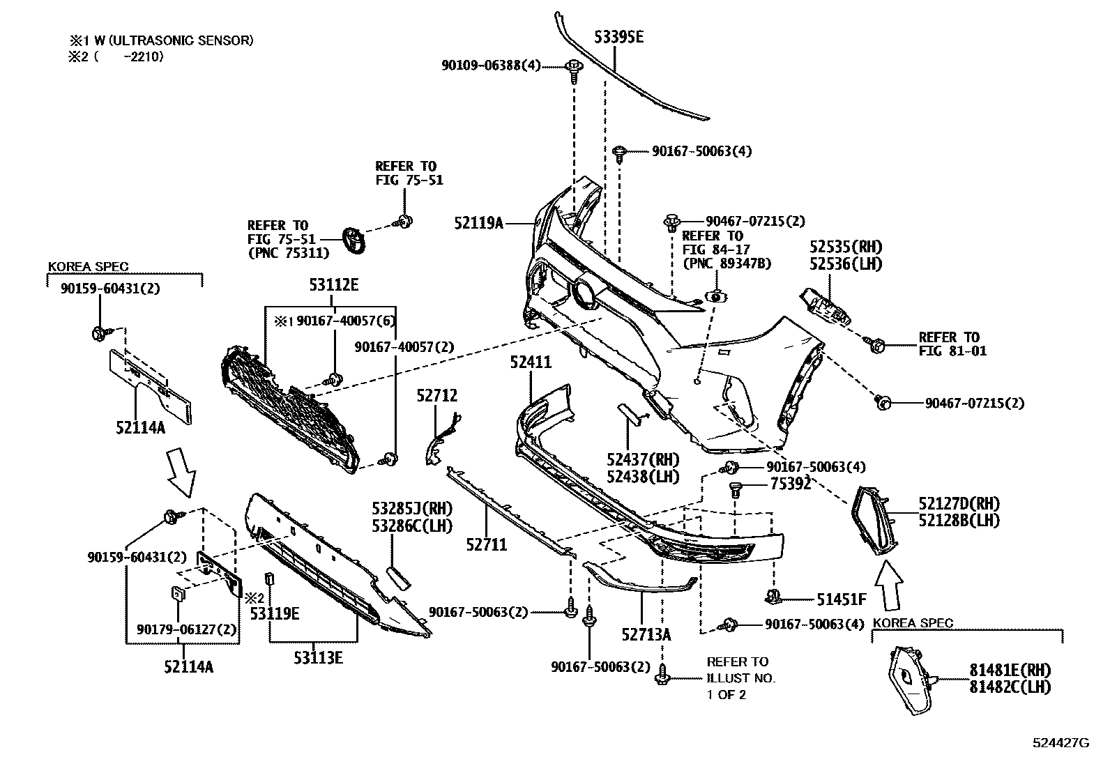 Toyota RAV4 前保险杠及附件 EPC diagram — 524427G