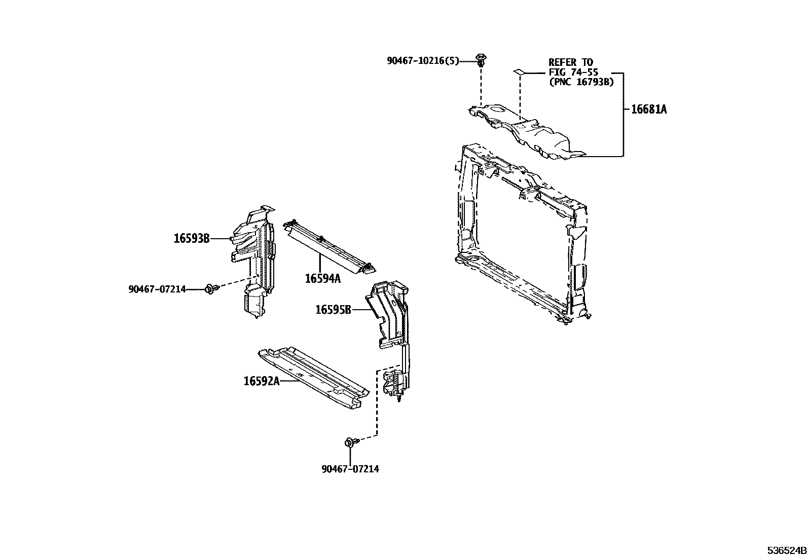 Toyota RAV4 前翼子板挡泥板和前围板 EPC diagram — 536524B