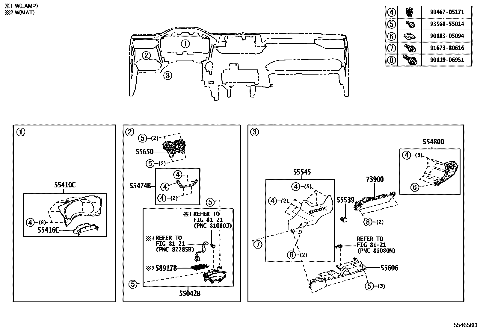 Toyota RAV4 仪表板和手套箱 EPC diagram — 554656D