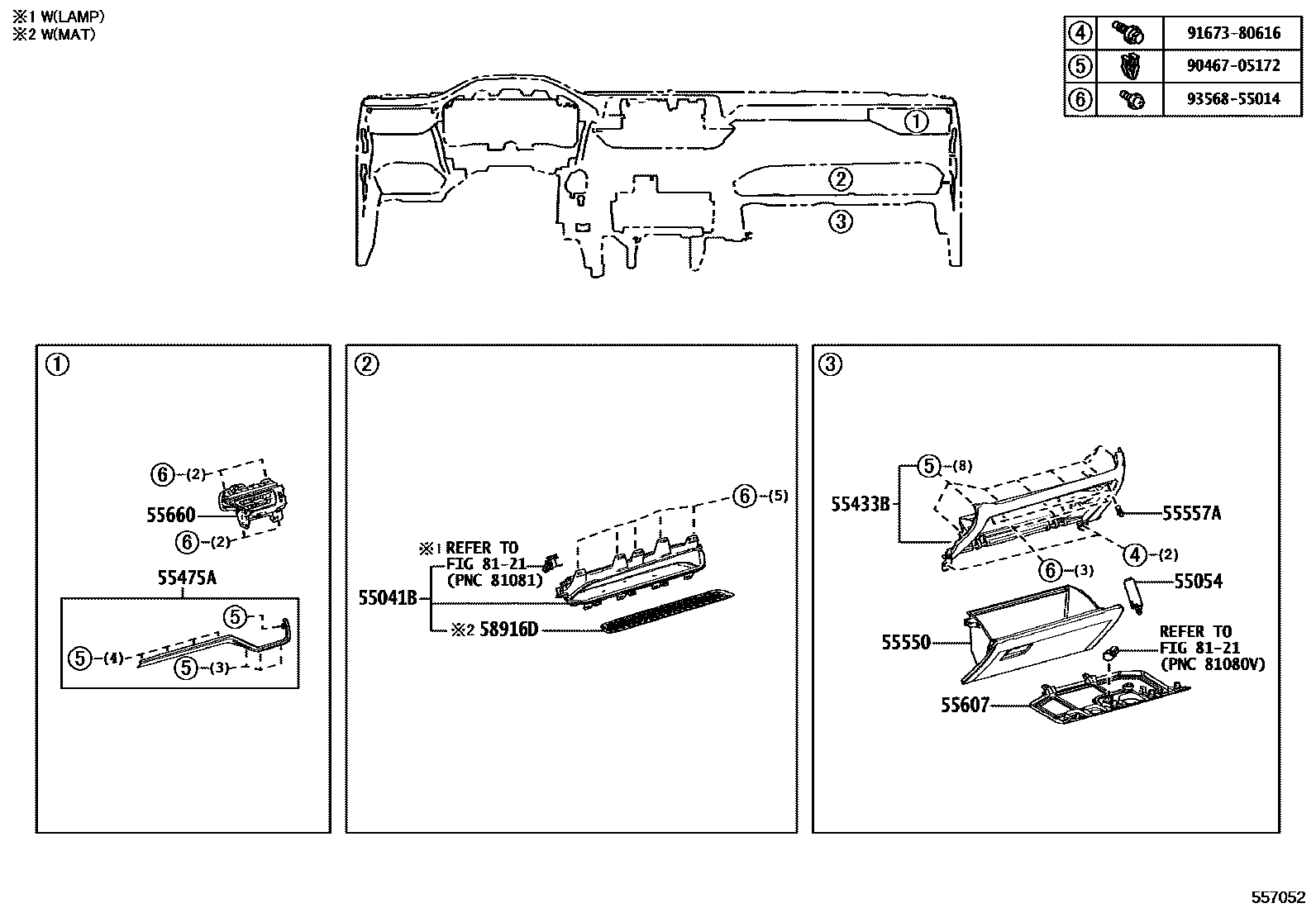 Toyota RAV4 仪表板和手套箱 EPC diagram — 557052