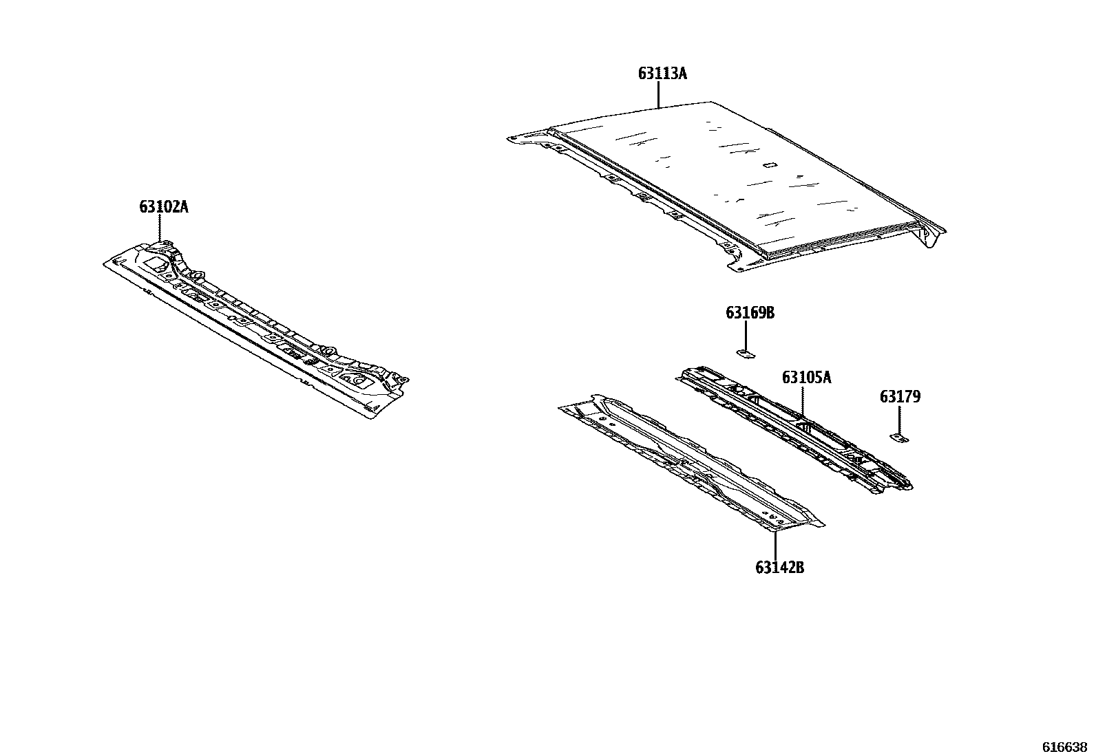 Toyota RAV4 天窗板和背板 EPC diagram — 616638
