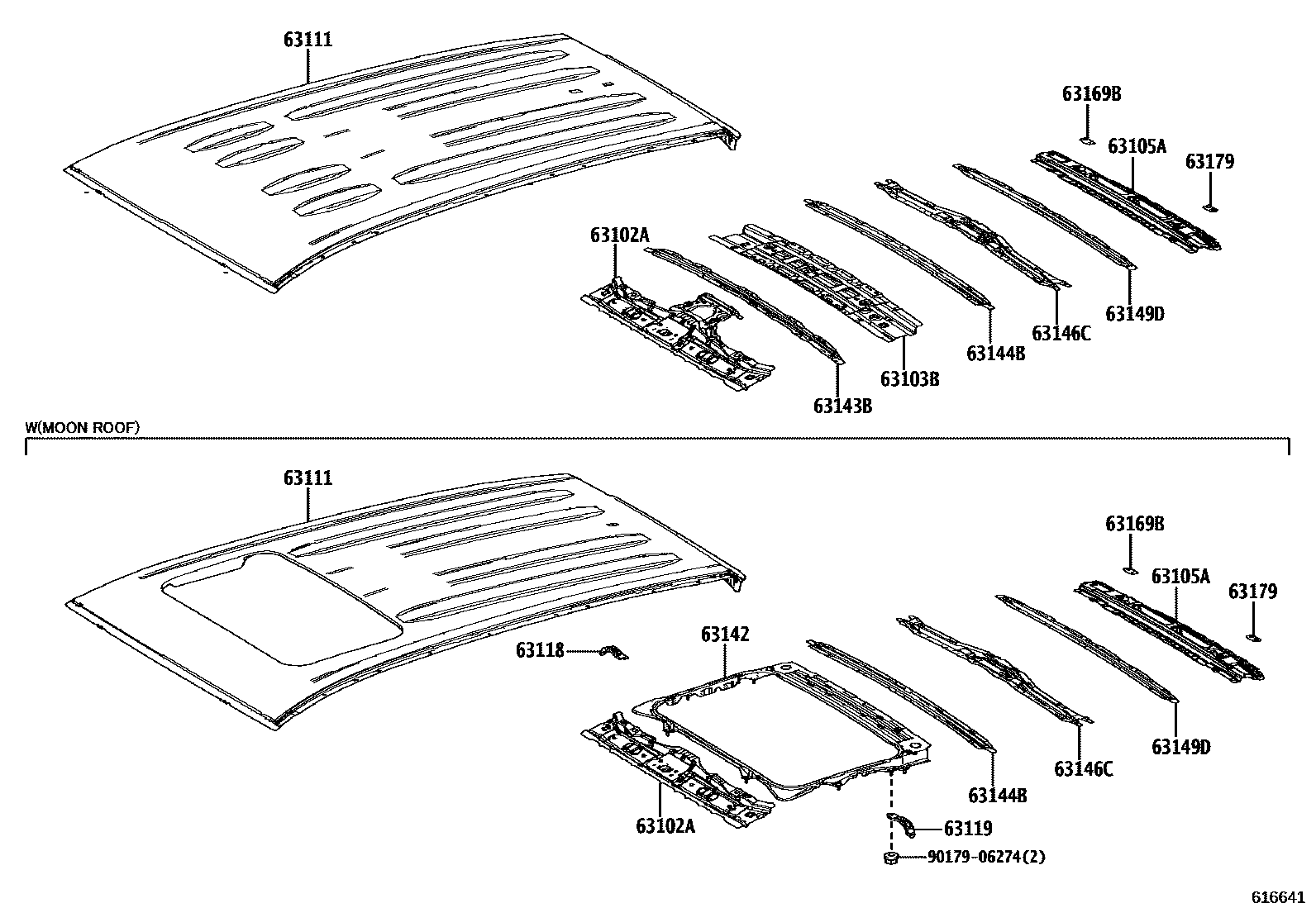 Toyota RAV4 天窗板和背板 EPC diagram — 616641