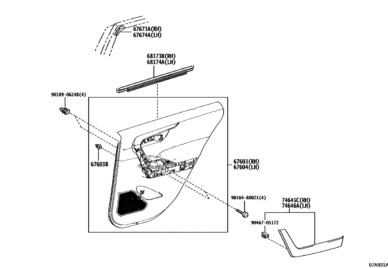 Toyota RAV4 后门板和后门玻璃 EPC diagram — 67A931A