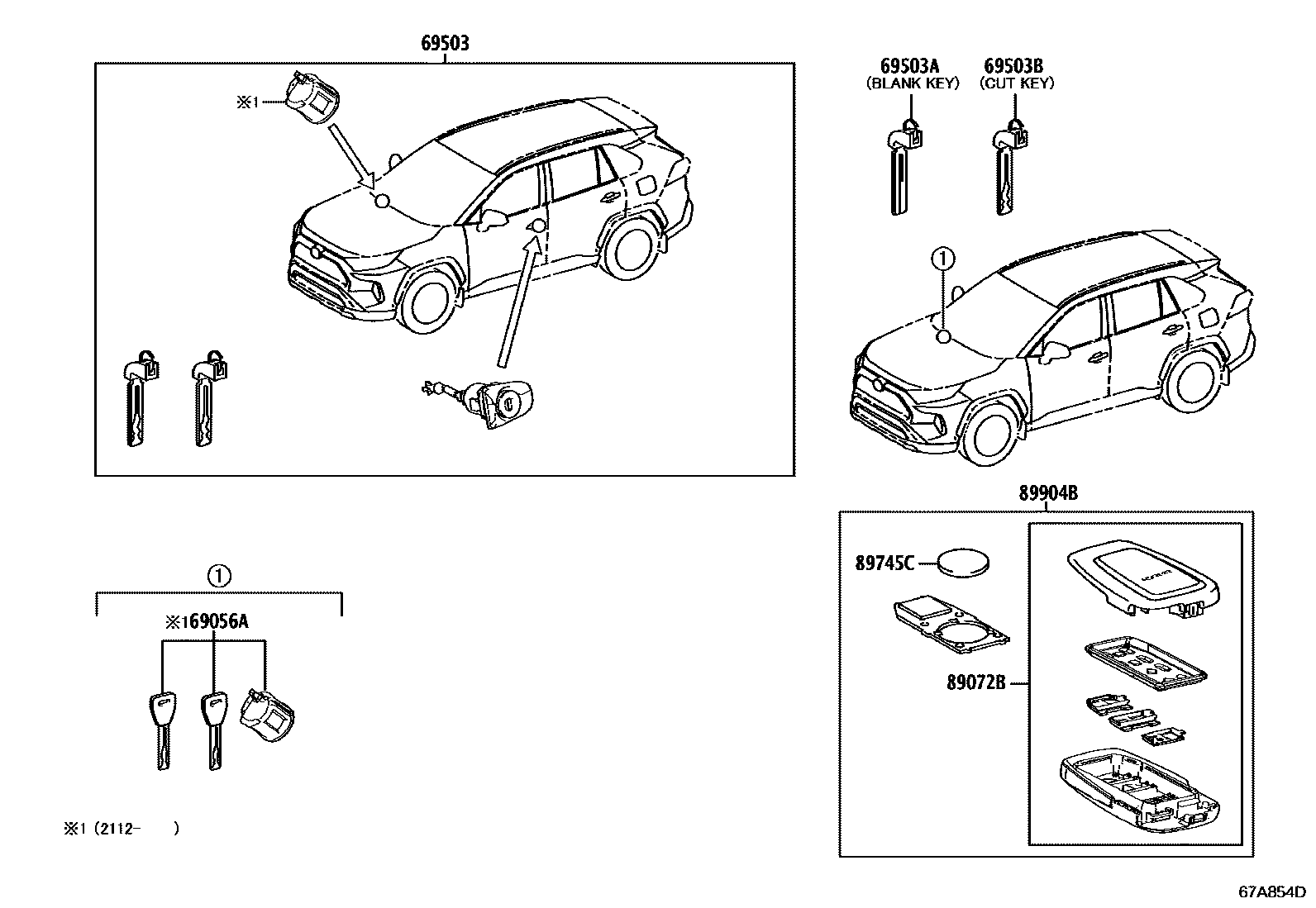 Toyota RAV4 锁芯组件 EPC diagram — 67A854D
